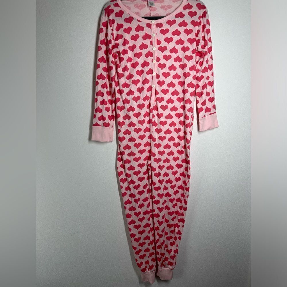 Love Loungewear Red Hearts Pink Bodysuit Size S EUC